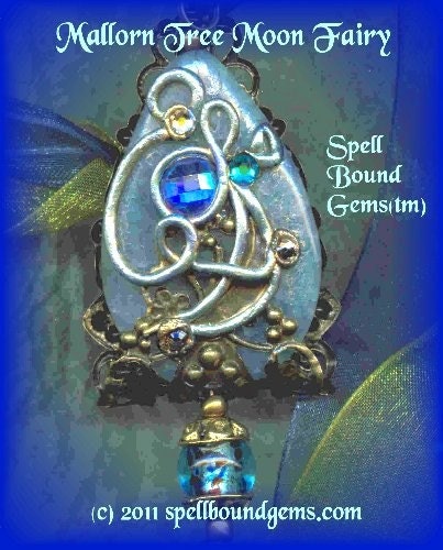 Tolkien/ Mallorn Tree Moon Fairy/ Necklace/ Pendulum/ Geode/ Vintage Brass/Victorian Filigree/ Fae Wicca