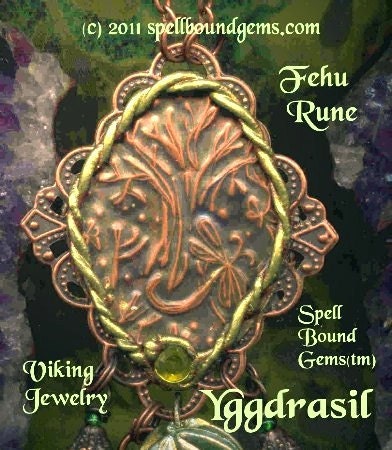 VIKING Tree of Life/ YGGDRASIL/ FEHU Rune/ Necklace/ Talisman/ Handworked Vintage Copper/  Spell Bound Gems(tm)