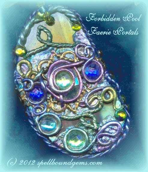 Elven Jewelry/ Tolkien/ FORBIDDEN POOL Faerie Portals/ Enchanted Pendulum/ Amulet/ Necklace/ /Spell Bound Gems(tm)/ Organic Rose Petals