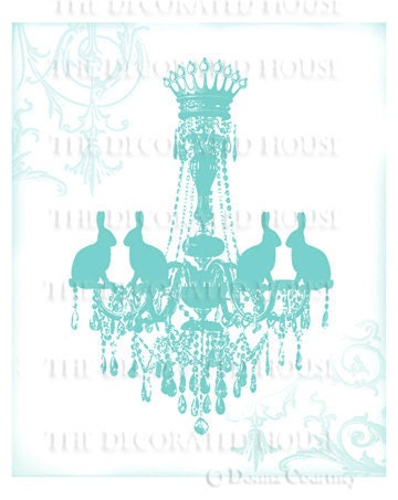 Bunny Chandelier Art Print. 8 x 10 in. Tiffany Blue Aqua Turquoise. The Decorated House on Etsy