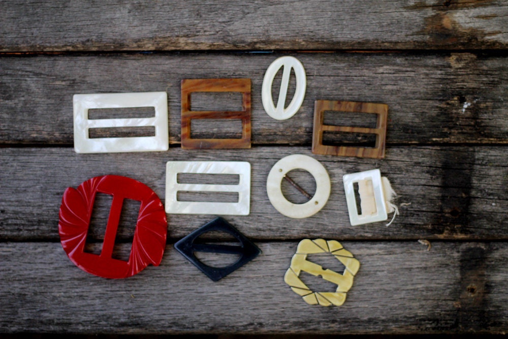 10 Vintage Mother of Pearl and Plastic Buckles