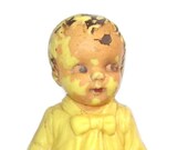 Vintage Doll Assemblage Art Yellow Decor