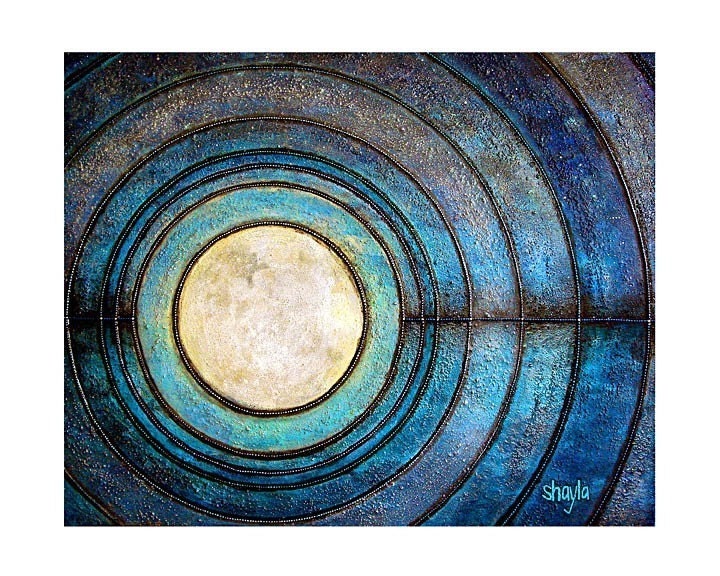 Enlightenment : Modern Zen, Sacred Geometry, Moon and Sky - 11x14 Metallic Print