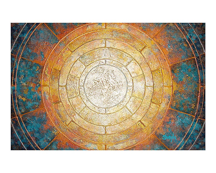 Early : Mandala - Rust, Copper, Teal - Sacred Geometry - Circles - Metal - 8x10 Metallic Print