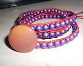 Eggplant and Squash Wrap Bracelet  Leather Beads 4 wrap