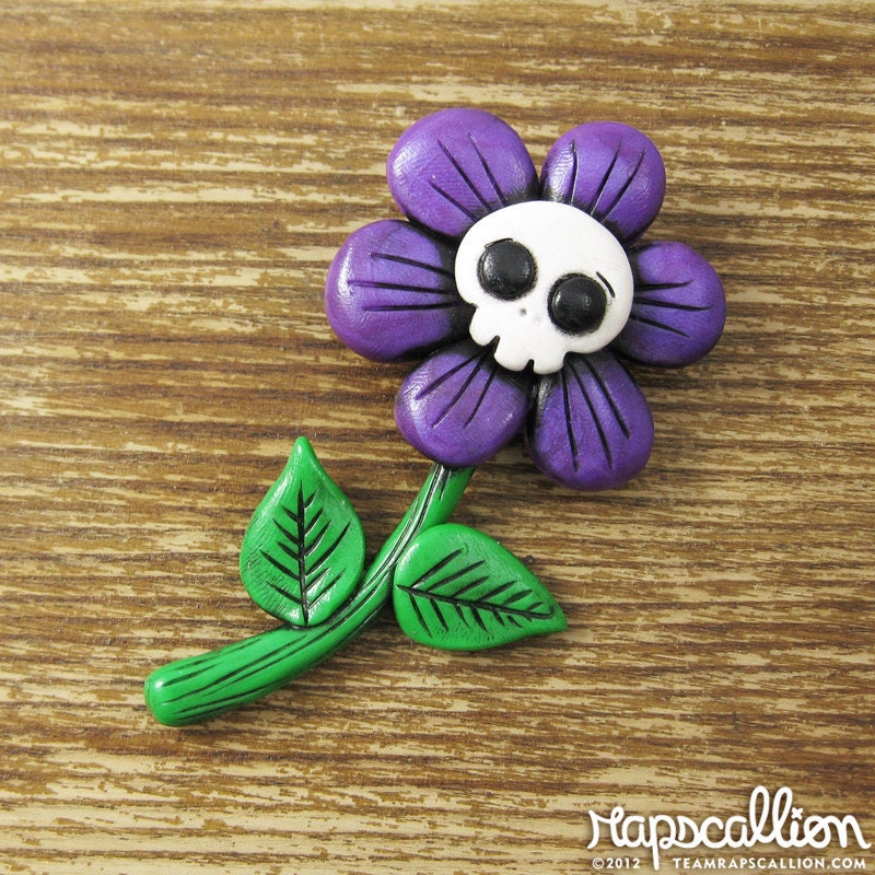 Skull Flower Polymer Clay Brooch