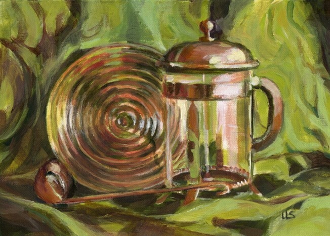 5x7 Original Painting - Copper with Green