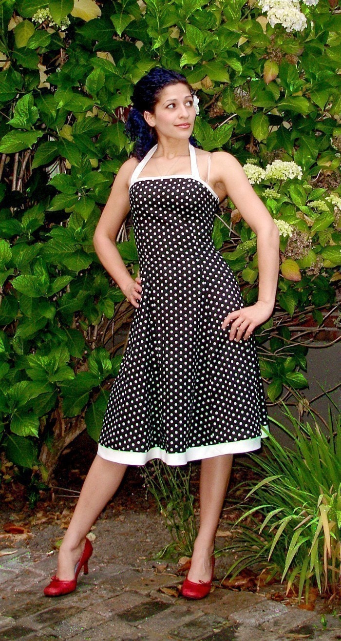 Swing Dress (Black w/ White Polka Dots)