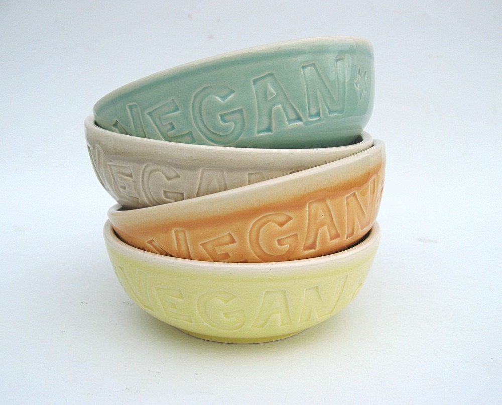 Vegan cereal bowl set of 4 in unmatchy colors... MADE TO ORDER.