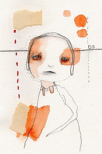 T9....Original Mixed Media Watercolor Illustration 6 x 9