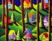 Roasting Marshmallows  Summer Folk Art Whimsical Original Painting