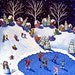 Winter Ice Skating Sled Riding Kids Fun Folk Art Painting