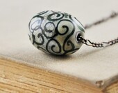 Teal Ivory Scroll Glass Pendant / Ancient Scroll Pendant / Copper / Valentine Gift / Vintage Modern Style