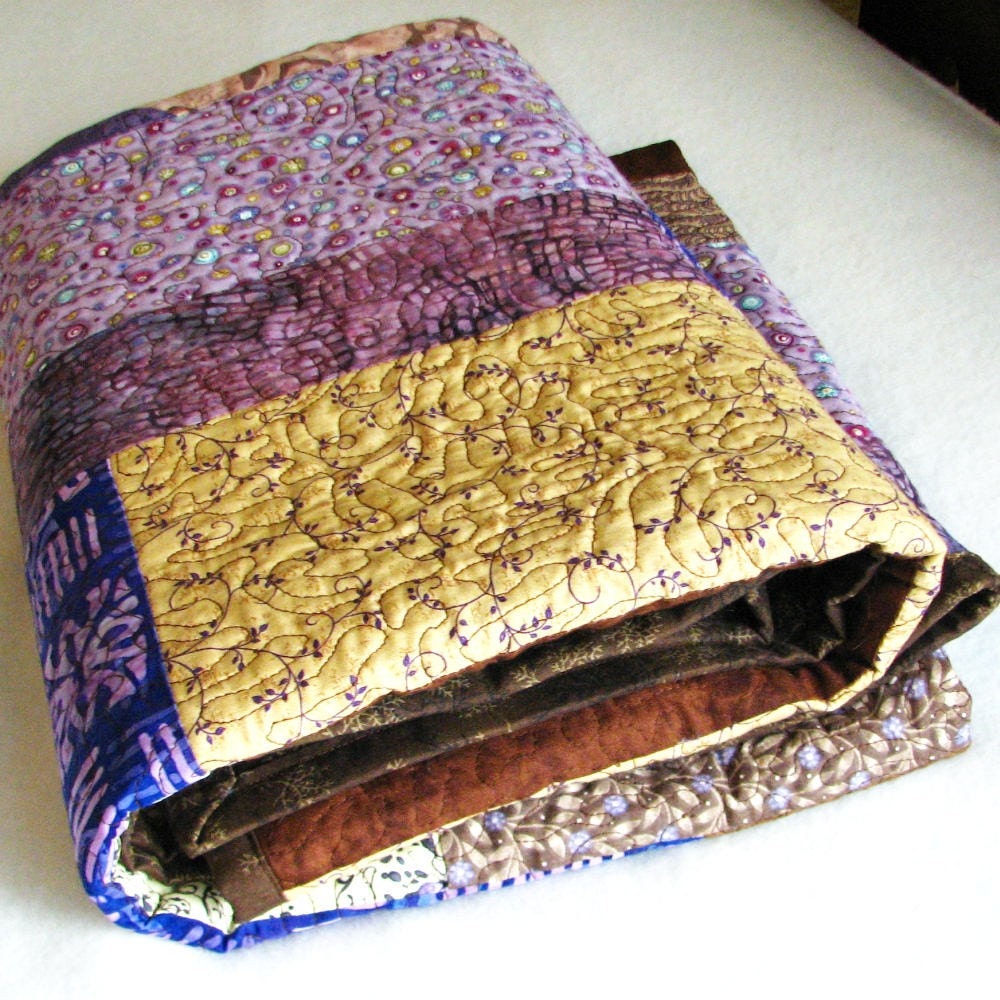 Quilt, single bed, handmade, patchwork, purple and brown, A Glass and a Half by melanie j cook, for wiccked