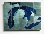 Great Lakes etched metal map