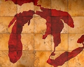 Large Copper Art Great Lakes Map