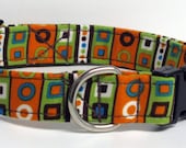 Orange/Brown/Lime Circles and Squares Handmade Dog Collar Size LARGE