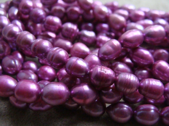 Fuschia Freshwater Rice Pearls, Full Strand, 7X6mm, 16"