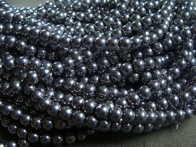Round Glass Beads, Full 13" Strand, Electroplate, Silver Plated, 6mm, 55 Pieces