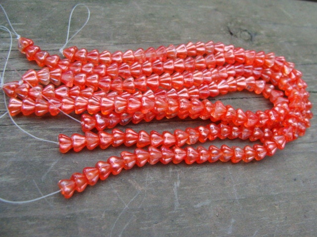 Vintage Salmon Czech Glass Flower Beads, Full Strand, 25 Pieces, 5X6mm