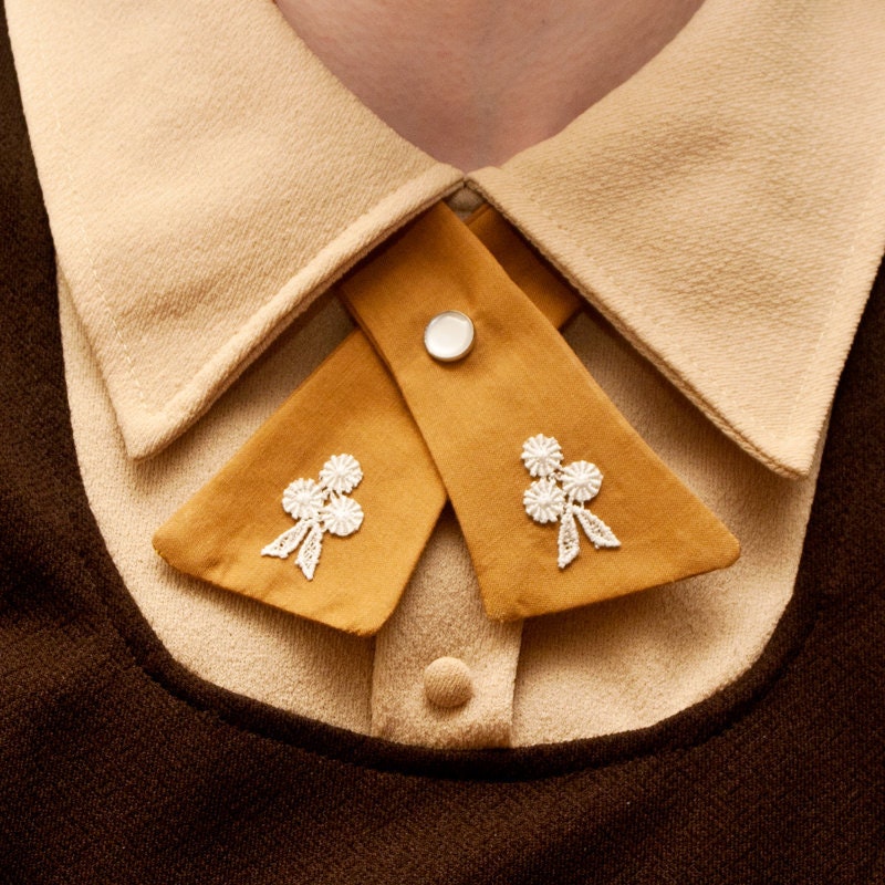 Womens Neck Tie - Mustard - Lace Flower Adornments
