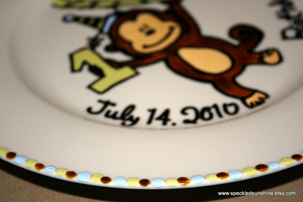 Happy 1st 2nd 3rd 4th Birthday Hand Painted Custom 10.5 inch dinner sized Porcelain Plate to fit ANY birthday theme