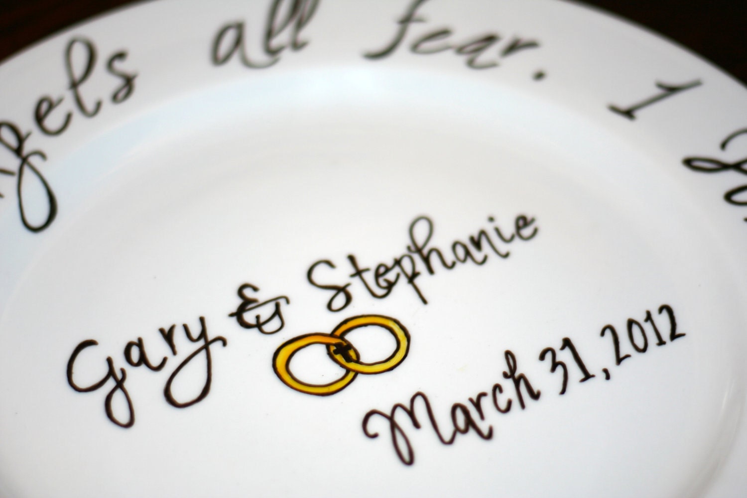 Bible Scripture Verse Plate for an Anniversary Wedding or Bridal Shower gift Hand Painted Porcelain 12 inch Platter