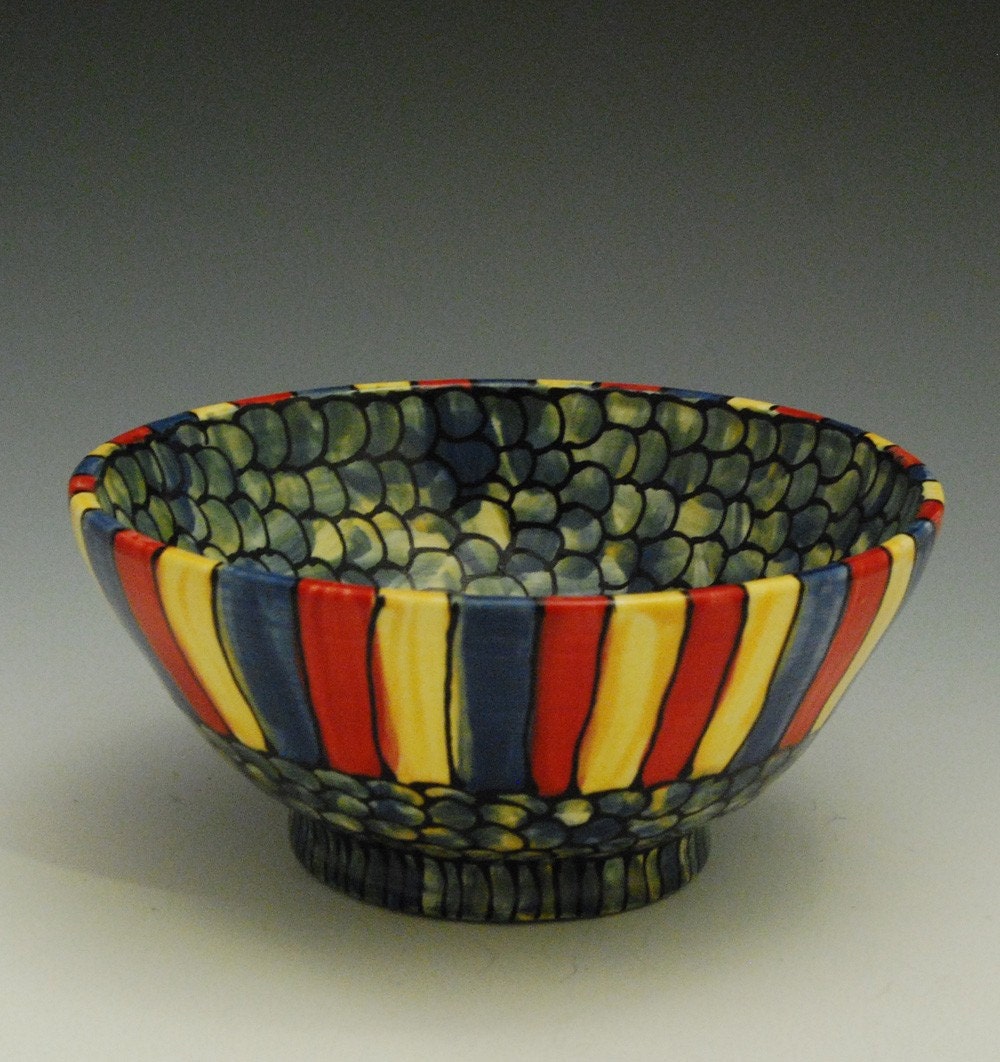 Handmade Striped Red Yellow Blue Bowl Made to Order
