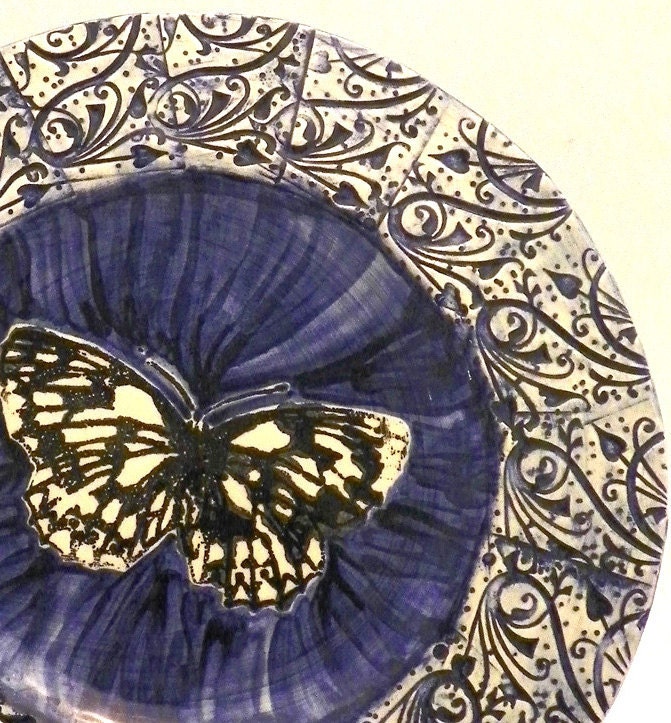 Handmade Ceramic Butterfly Plate 10.75 inches Made to Order