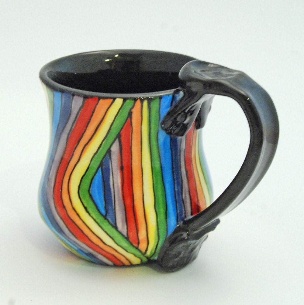 Handmade Ceramic Rainbow Striped Mug Roy G Biv Made to Order