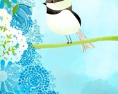 Whimsical Bird Art Print - Chickadee 2 Small Print - Nursery art prints, baby nursery, nursery decor, nursery wall art, kids art
