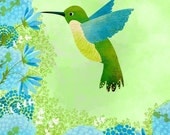 Bird Art Print - Hummingbird 2 Small Print - Nursery art prints, baby nursery, nursery decor, nursery wall art, kids art