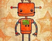 kids robot art - Orange Robot Art Print - Nursery art prints, baby nursery, nursery decor, nursery wall art, kids art
