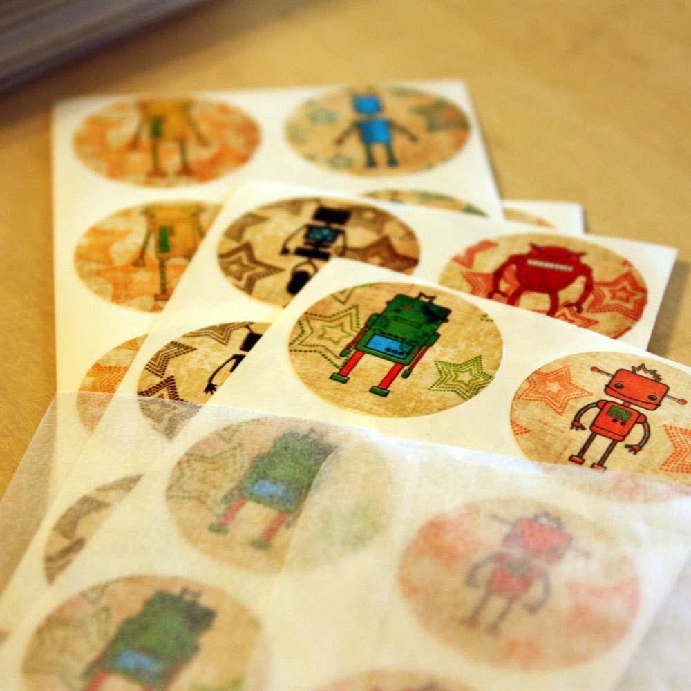 The Robot Six Sticker Set of 54 Round 1-inch stickers