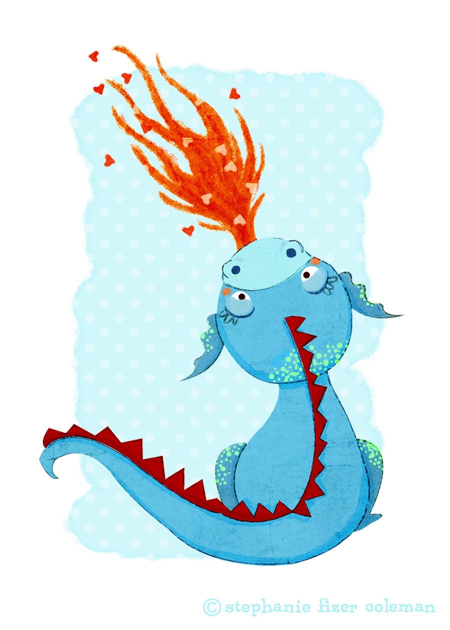 Children's Art Print - Blue Dragon Print - Kids Room or Nursery Decor