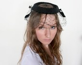 Vintage 1960s Black Veil Veiled Netting Hat