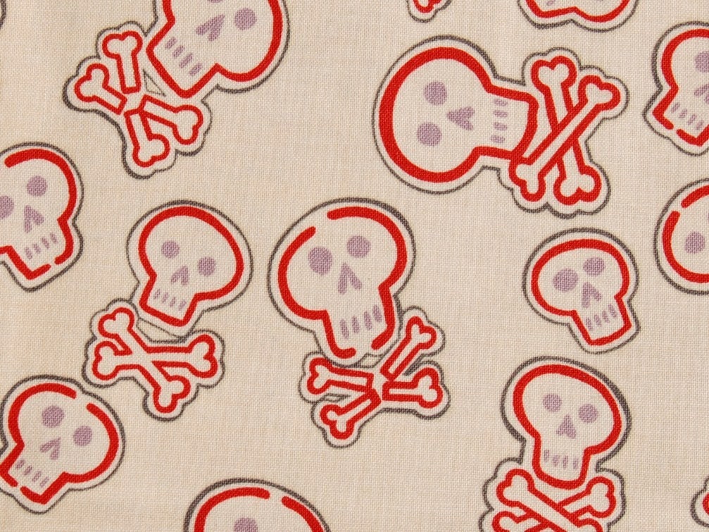 CLEARANCE  - 1 Yard - Calaveras Bonitas by Alexander Henry in Red on Cream
