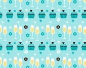 CLEARANCE  1 Yard of David Textiles - Celebration - Wedding Toast in blue and brown