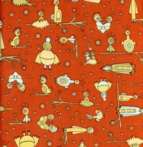 CLEARANCE - Half yard of Jay McCarroll - Garden Friends - Love Birds in Rust