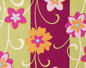 CLEARANCE  1 Yard of Benartex City Blooms Stripe in pink - green - orange