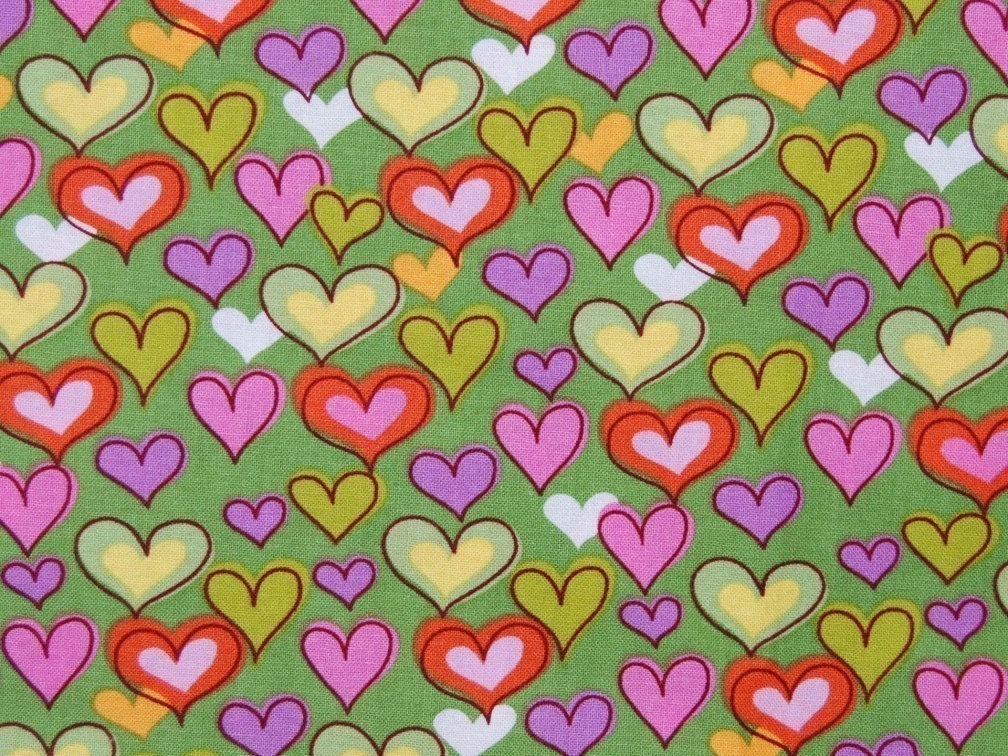 CLEARANCE  1 Yard of Marie Webster - Merry Mushroom - Merry Hearts in Lime