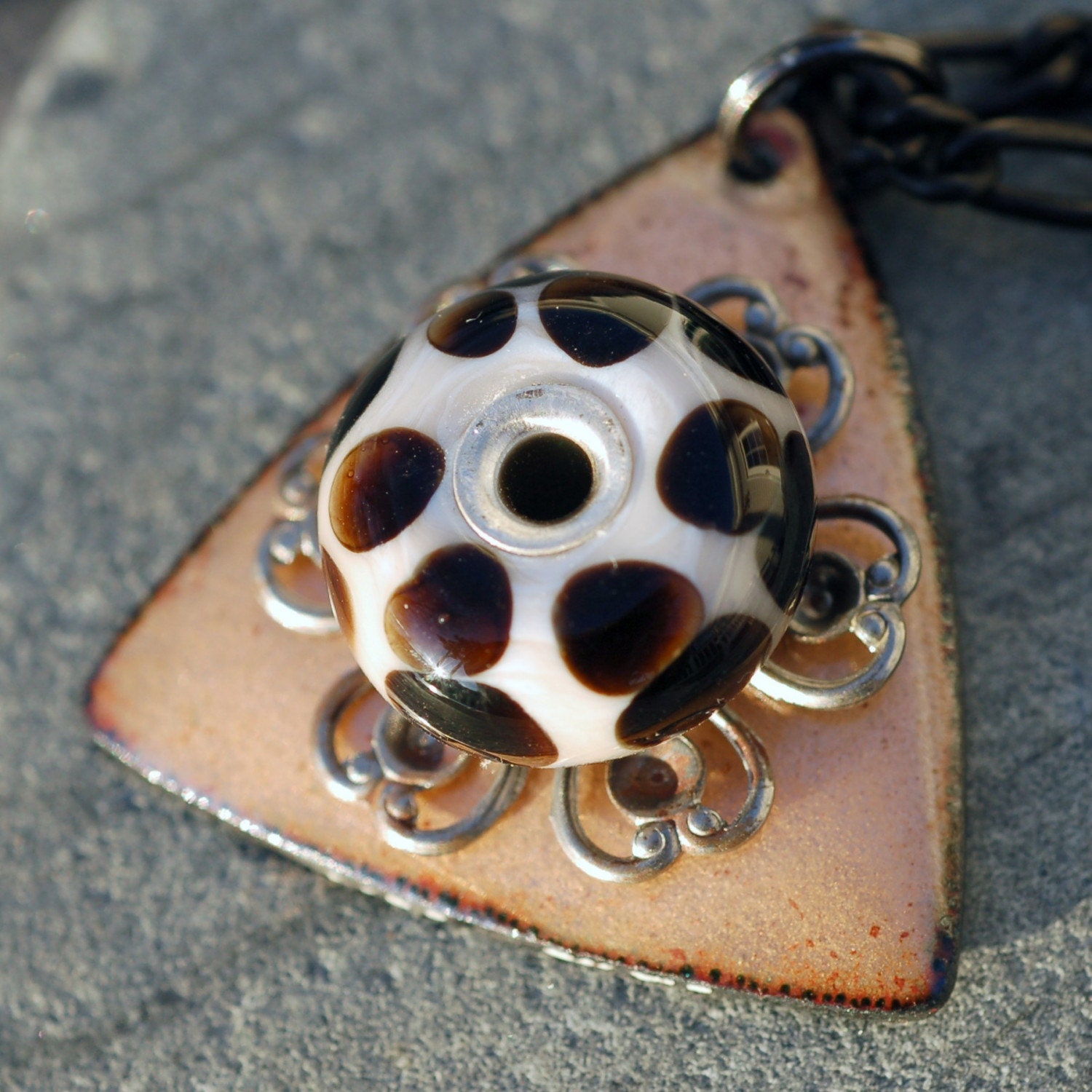Boro Glass Bead, Enamel Pendant, Borosilicate Lampwork Necklace, Enameled Jewelry, Black, White - Animal Instincts
