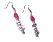 Recyled Glass Bead Earrings - Red & Purple and White Swirl Beads