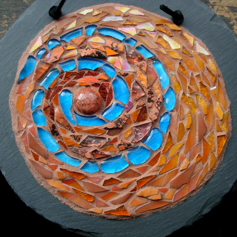 Blue Path Spiral Mandala on Slate