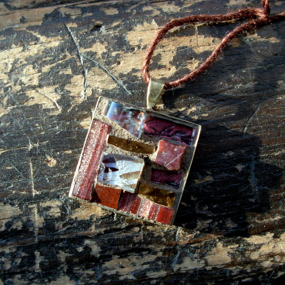 Dark Red and Coppery Mosaic Pendant