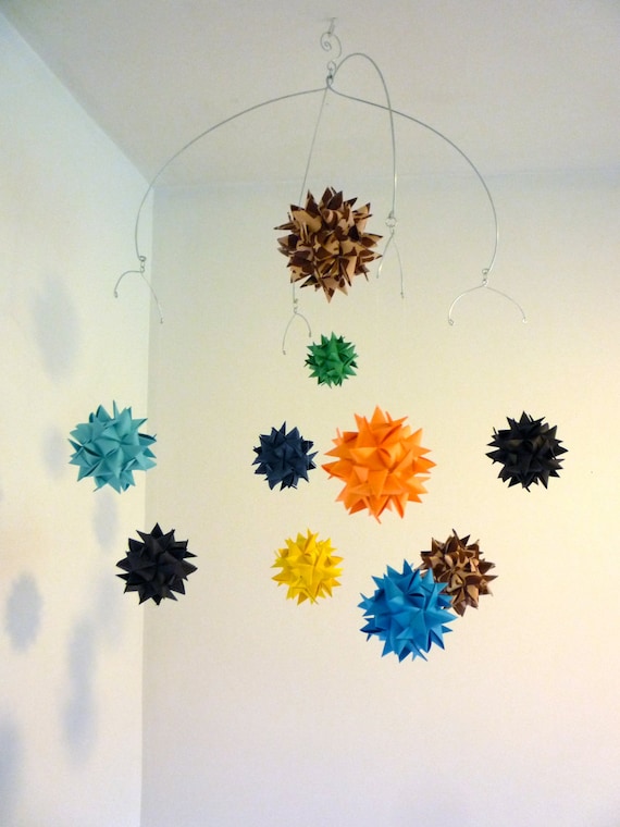 Nursery Crib Mobile Hanging Origami Spheres -'Large Gemini' Custom Colors