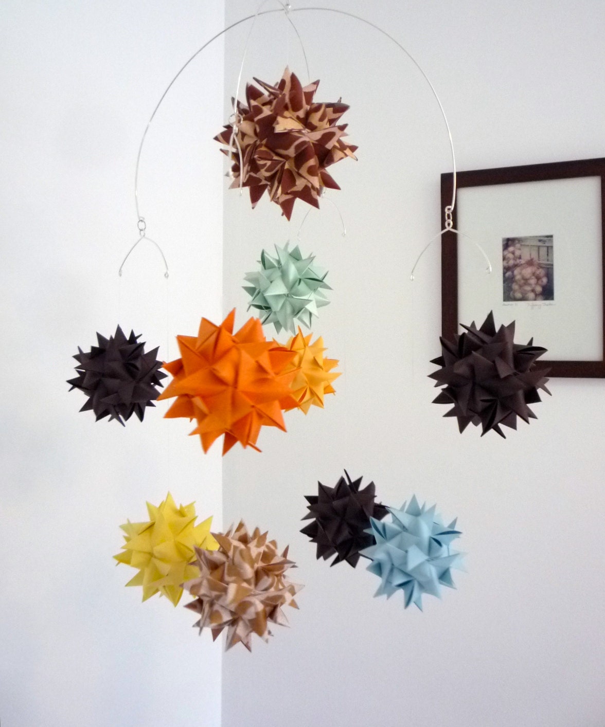 Nursery Crib Mobile Hanging Origami Spheres -'Large Gemini' Custom Colors