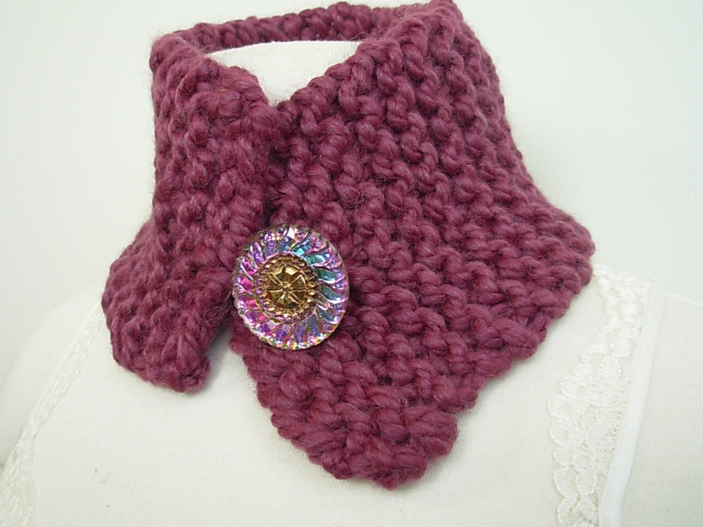 Hand Knit Scarf Fig Mauve Purple Knitted Neckwarmer Cowl
