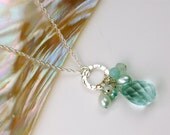 SALE Aqua Quartz, Chalcedony and Pearl Charm Necklace
