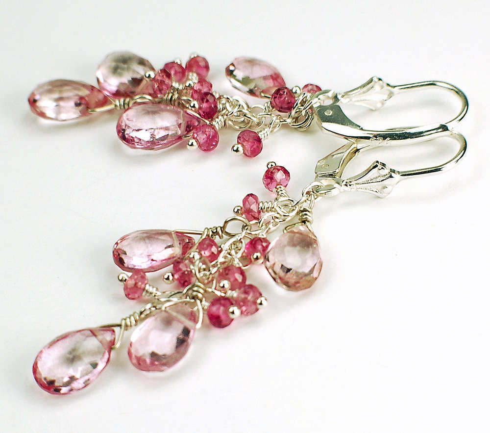 Pink Topaz and Tourmaline Gemstone Earrings